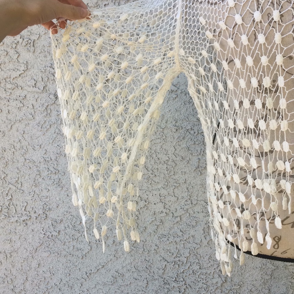 Free People Sheer White Ivory Crochet Knit Mermaid Top Overlay Blouse - Picture 4 of 9